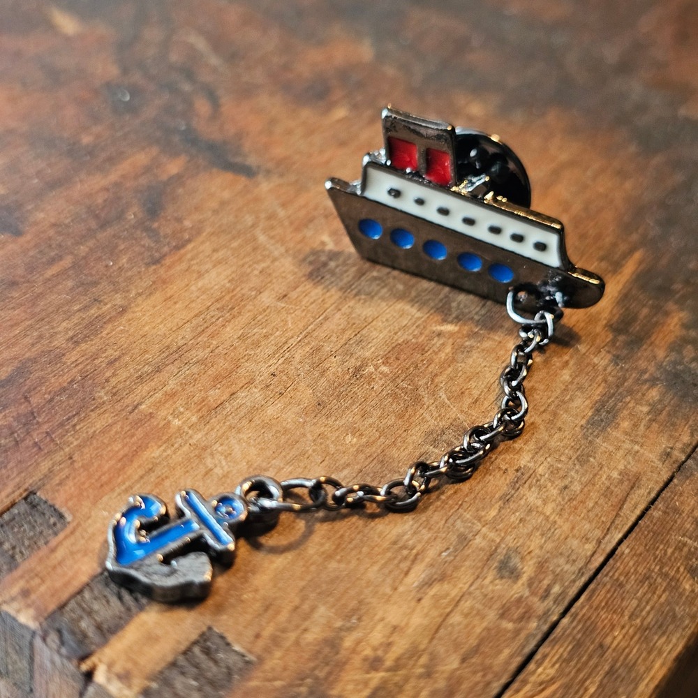 Cruise Ship Anchor Chain Lapel Pin Unisex OS Blue White Red Nautical